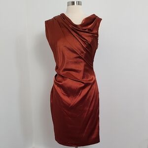 Suzi Chin Rust Color Asymmetrical Cowl Drape Cocktail Dress/Size 8